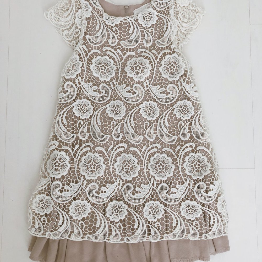 Soft Light Tan and White Lace Dress
